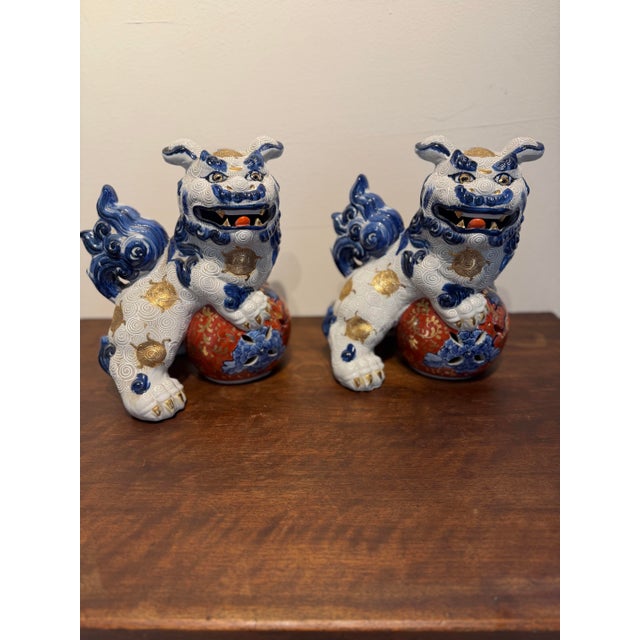 Vintage Japanese Ceramic Foo Dog Guardian Lions – Pair For Sale - Image 9 of 12