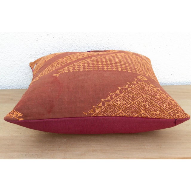 Traditional Ludhiana Chevron, Antique Phulkari Embroidered Pillow Cover For Sale - Image 3 of 7