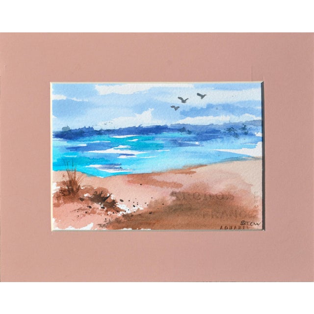 Blue Coastal Watercolor Landscape Circa 1980 For Sale - Image 8 of 8