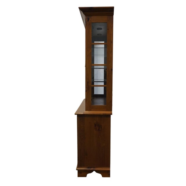 Ethan Allen Country Craftsman Solid Knotty Pine Early American Country French 62" Buffet W. Lighted Display China Cabinet 19-6326 / 19-6328 For Sale - Image 12 of 15