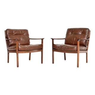Vintage Scandinavian Leather Armchairs from Frederik Kayser, 1960s, Set of 2 For Sale