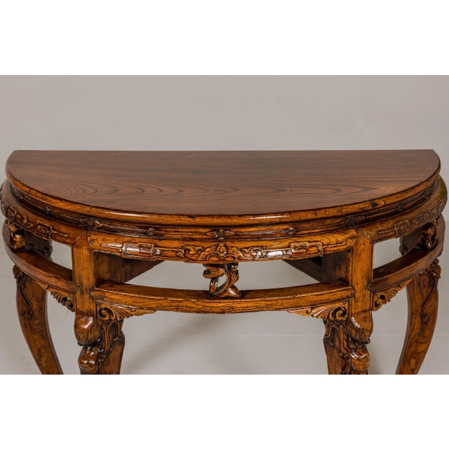 19th Century Wooden Demilune Table with Carved Mythical Creatures For Sale - Image 11 of 12