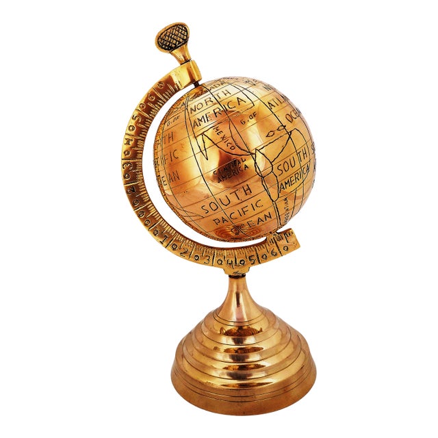 Vintage Solid Brass World Map Globe For Sale