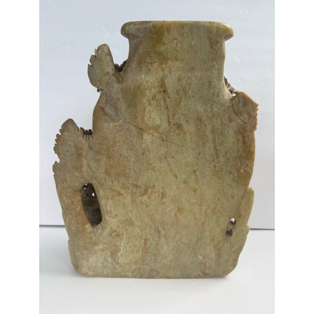 Tan Mid 20th Century Chinese-Style Carved Soapstone Vase With Birds & Flowers For Sale - Image 8 of 12
