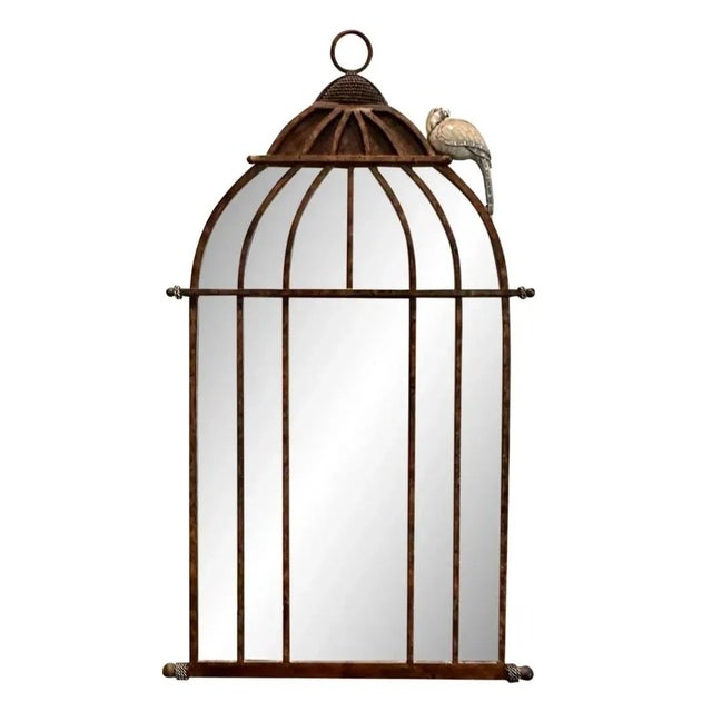 Vintage Iron Bird Cage Parrot Antique Brown Heavy wall.mirror by Horchow For Sale In West Palm - Image 6 of 9