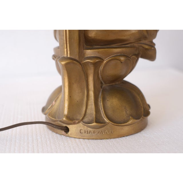 1950s Hollywood Regency Gold Ceramic Buddha Table Lamp For Sale - Image 16 of 17