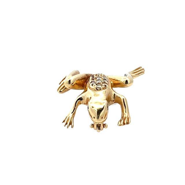 14k Yellow Gold Diamond Frog Brooch Pin For Sale - Image 4 of 10