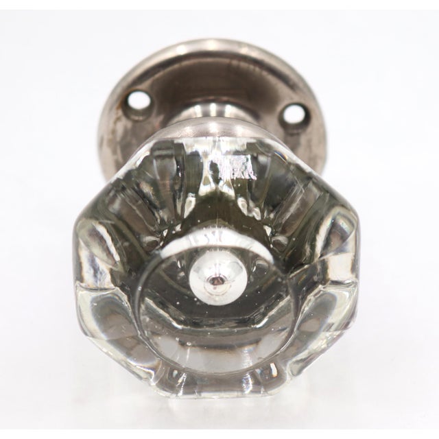 Traditional Antique Bullet Octagon Glass Brass Dummy Door Knob Set For Sale - Image 3 of 5
