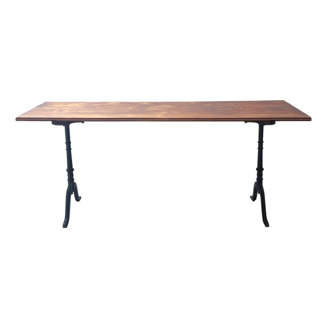Vintage Dining Table with Cast Iron Frame and Wood Top, 1930s For Sale