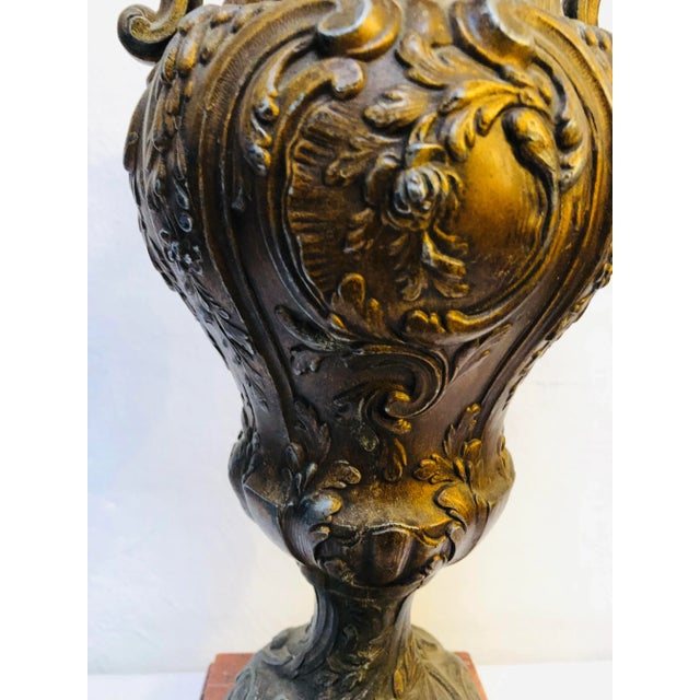 Antique French Cast Bronze and Marble Base Amphora, 1920s, in Good conditions. Designed 1920 to 1949