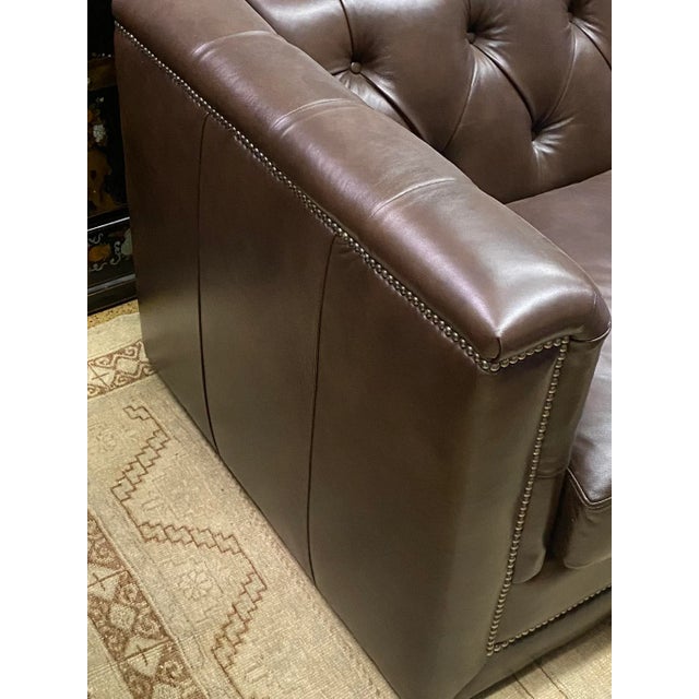 2020s Contemporary Olivia & Quinn Modern Button and Tufted “Spellbound Leather” Sofa For Sale - Image 5 of 12