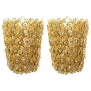Flower Wall Lights attributed to Barovier & Toso, 1990s, Set of 2 For Sale
