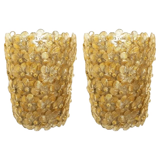 Flower Wall Lights attributed to Barovier & Toso, 1990s, Set of 2 For Sale