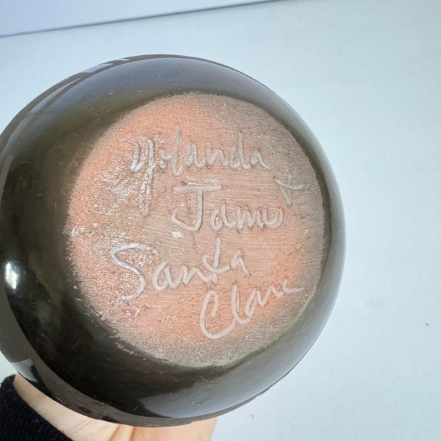 Santa Clara Pueblo Blackware Pottery Basket Pot Yolanda & James Signed For Sale - Image 9 of 9