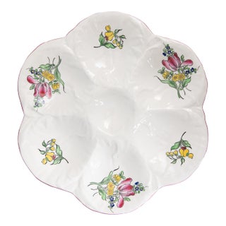 Antique French Luneville Floral Porcelain Oyster Plate For Sale