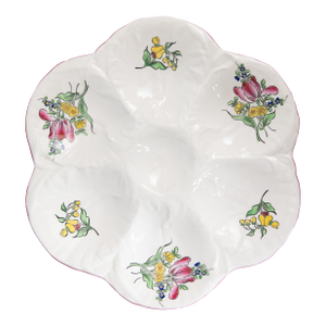 Antique French Luneville Floral Porcelain Oyster Plate
