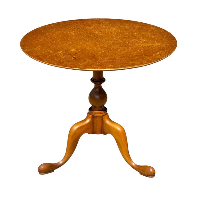 Vintage Queen Anne Style Birds Eye Maple Tea Table For Sale - Image 4 of 9