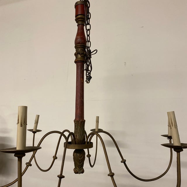 Vintage Wrought Iron And Wood Chandelier Chairish