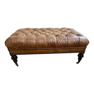 Bradington Young Large Tufted Leather Ottoman For Sale