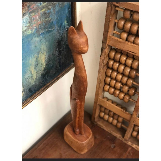 Wood 1970s Vintage Wooden Cat Sculpture For Sale - Image 7 of 9