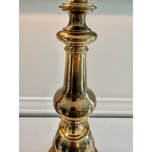 1970s Heavy Vintage 27” Polished Brass Baluster Table Lamps - a Pair For Sale - Image 9 of 12