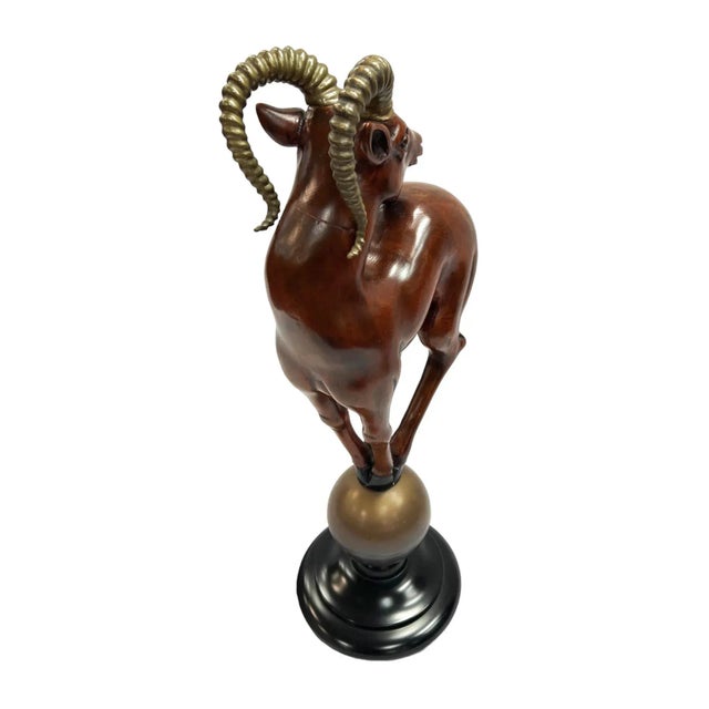 Mid-Century Wooden Ram Sculpture For Sale - Image 4 of 11