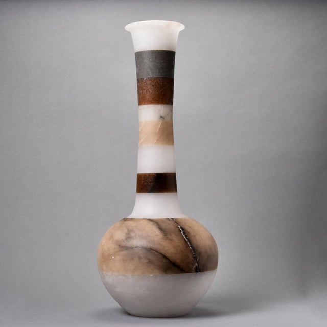 2010s Extra Large Alabaster Vase With Bands of Bardiglio Marble For Sale - Image 5 of 10