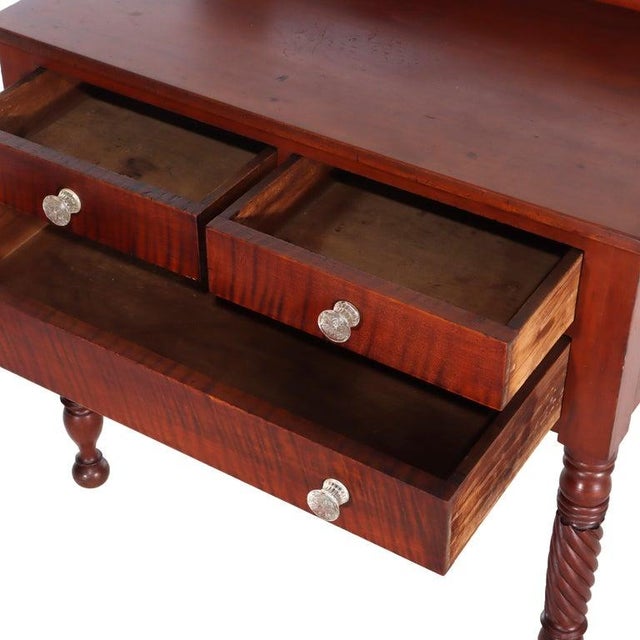 Antique Sheraton Cherry & Tiger Maple 3-Drawer Server C1830 For Sale - Image 12 of 15
