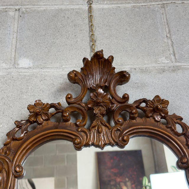Brown Vintage Louis XV Console Table with Mirror, Carved Wood and Marble Top, 1960s, Set of 2 For Sale - Image 8 of 16