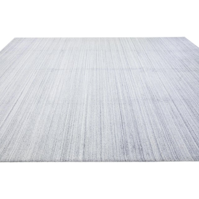 2020s 2020s Gray Modern Hand-Loom Wool Rug With Stripe Design For Sale - Image 5 of 7