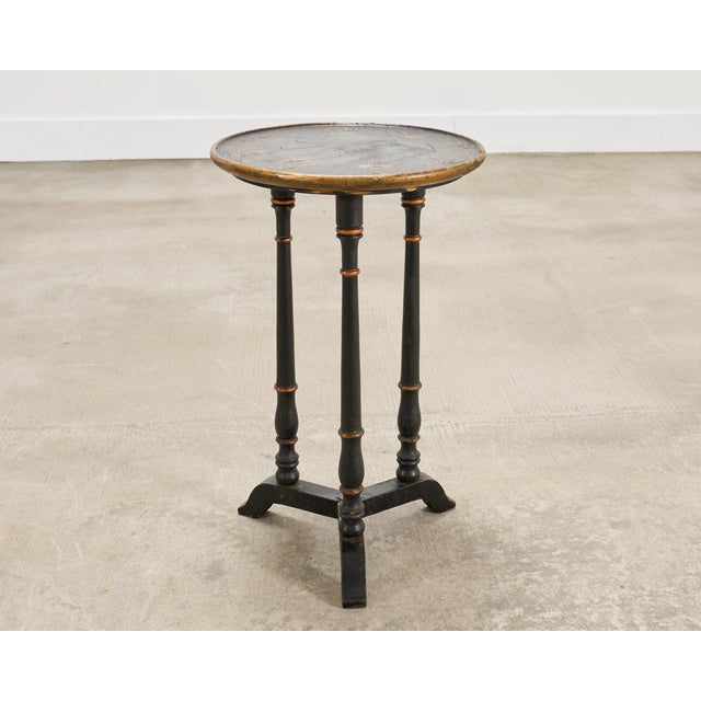 20th C. English Chinoiserie Ebonized Gilt Tripod Drinks Table For Sale - Image 17 of 17