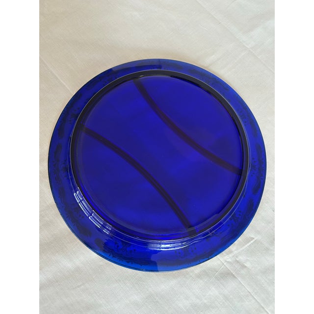 Vintage Cobalt Blue Glass Divided Serving Dish With Gold Decorations For Sale In Denver - Image 6 of 9