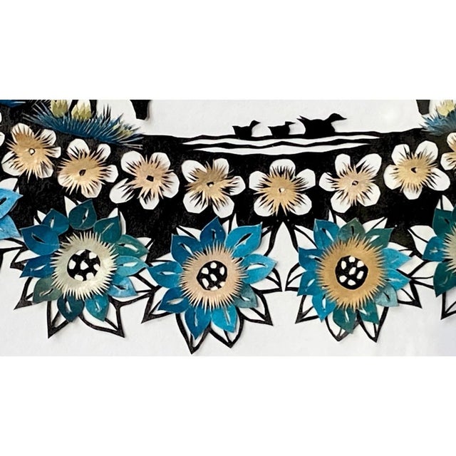 1990s Scherenschnitte Artwork a Colorful Paper Cutting With Horses and Children by Elisabeth Bottesi-Fischer For Sale - Image 10 of 10