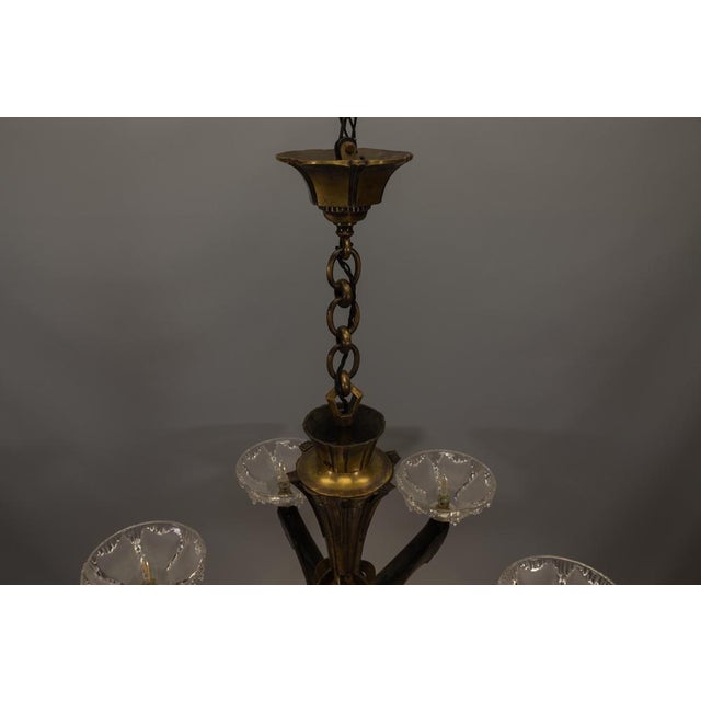 French Art Deco Six-Light Bronze & Frosted Glass Chandelier, 1930s For Sale - Image 14 of 18