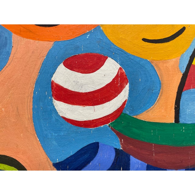 Vintage Mid Century Modernist Folk Art Painting | Framed Original Mid Century Modern Artwork, C. 1972 For Sale - Image 12 of 13