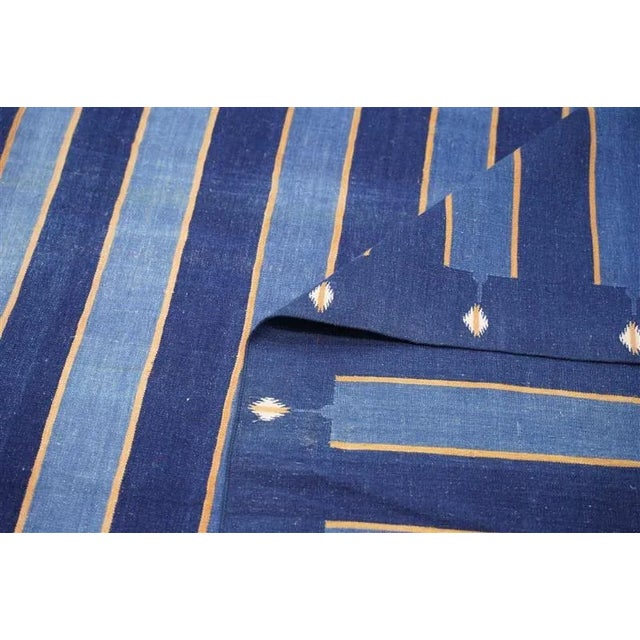 Rug & Kilim Vintage Dhurrie Rug With Blue Stripes and Gold Accents, From Rug & Kilim For Sale - Image 4 of 4