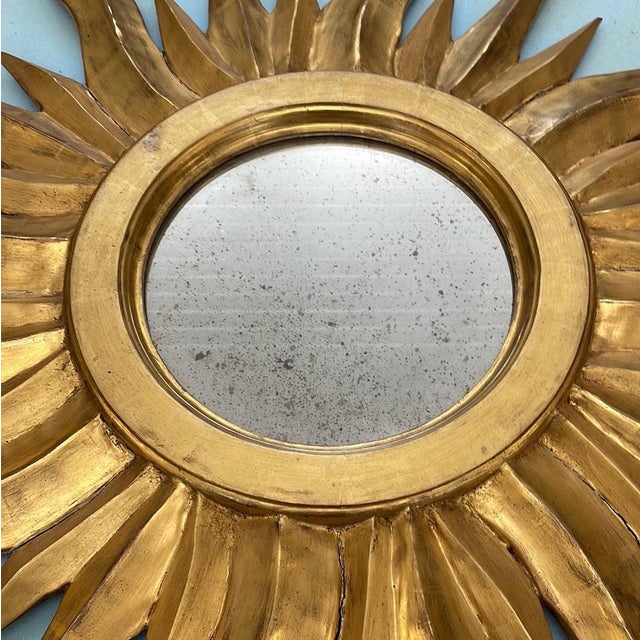 Wood Mid 20th Century Italian Florentine Sunburst With Old Mirror For Sale - Image 7 of 12