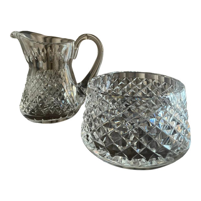 Waterford Crystal Alana Criss Cross Cream & Sugar Bowls, Made in Ireland- Set of 2 For Sale