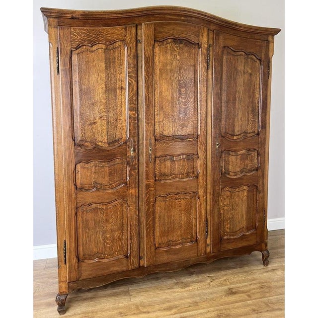 Vintage French Louis XVI Style Carved Oak 3-Door Wardrobe For Sale - Image 16 of 16