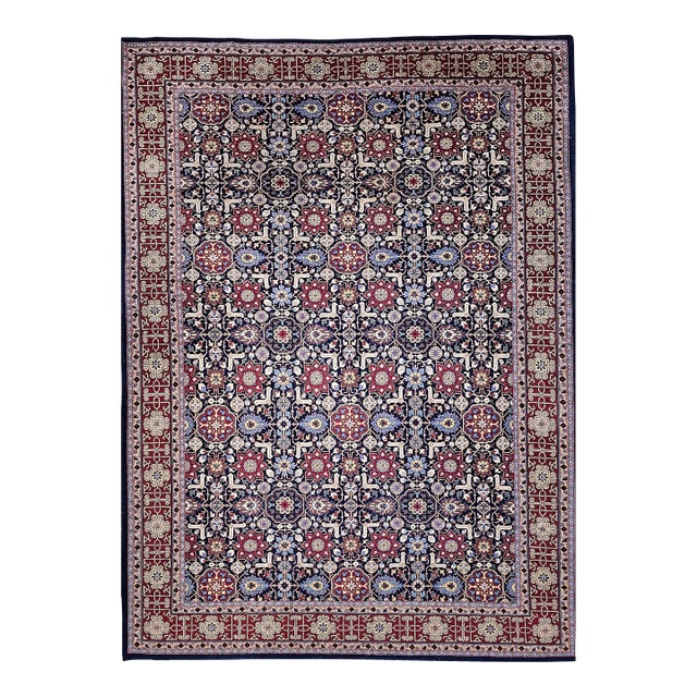Vintage Persian Tabriz Afshan Rug, Handwoven Allover Geometric Caucasian Kuba Pattern, Navy & Red, 7’ X 10' For Sale