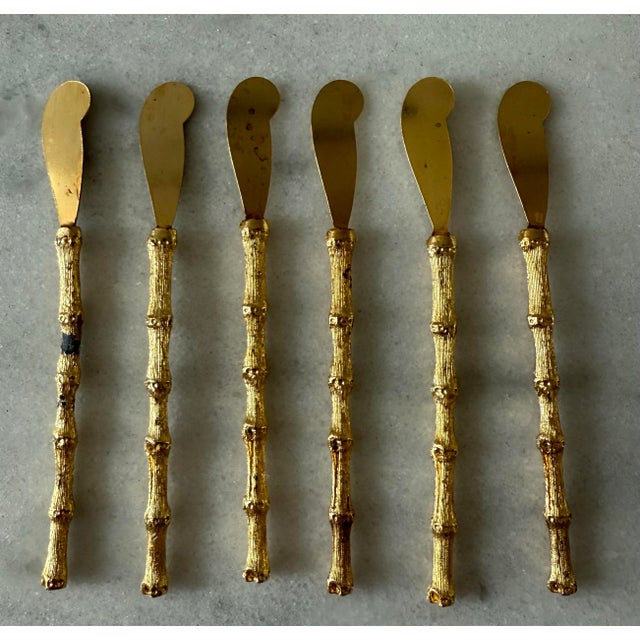 Mid-Century Modern Vintage Gold Plated Bamboo Cocktail Knives - Set of 6 For Sale - Image 3 of 11