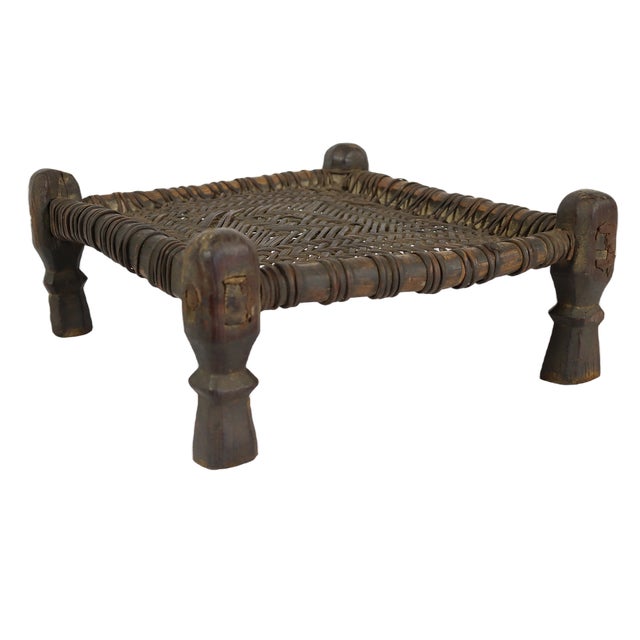 19th Century Low Cedar Stool, Nuristan, 1890s For Sale