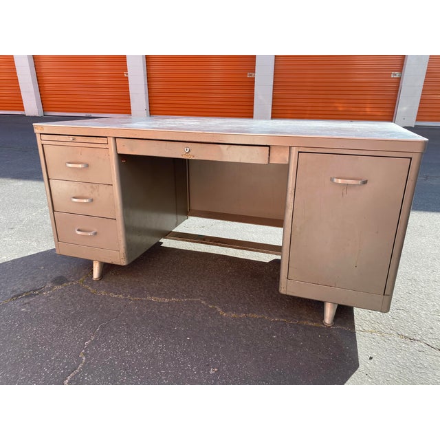 Vintage Mid Century Metal Tanker Desk For Sale - Image 9 of 13