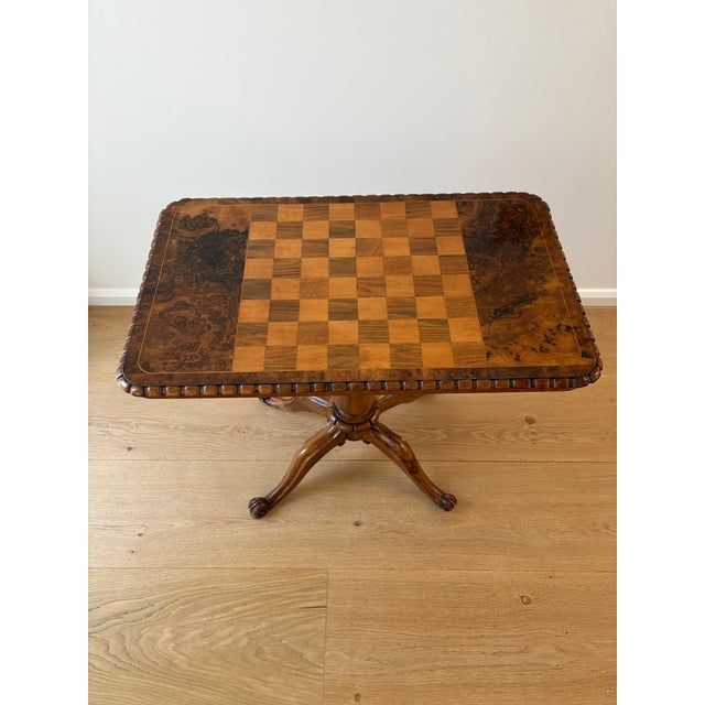 Wood Antique English Burled Walnut Chess Table, Circa 1870. For Sale - Image 7 of 7