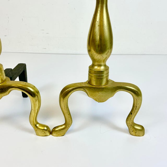 Mid-Century Traditional Federal Arts & Crafts Brass Andirons - A Pair For Sale - Image 6 of 12