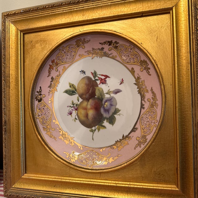 French 20th Century Hand Painted Fruit Motif Mounted Decoratives Plates by Mark Roberts, Framed- a Pair For Sale - Image 3 of 12