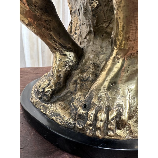 Brass Sculpture on Marble Base After Rodin's "The Thinker" - SIGNED For Sale - Image 4 of 9
