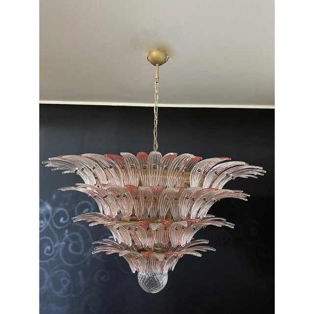 Mid-Century Modern Palmette Ceiling Light Four Levels with 163 Pink and Trasparent Glasses, 1990s For Sale - Image 3 of 18