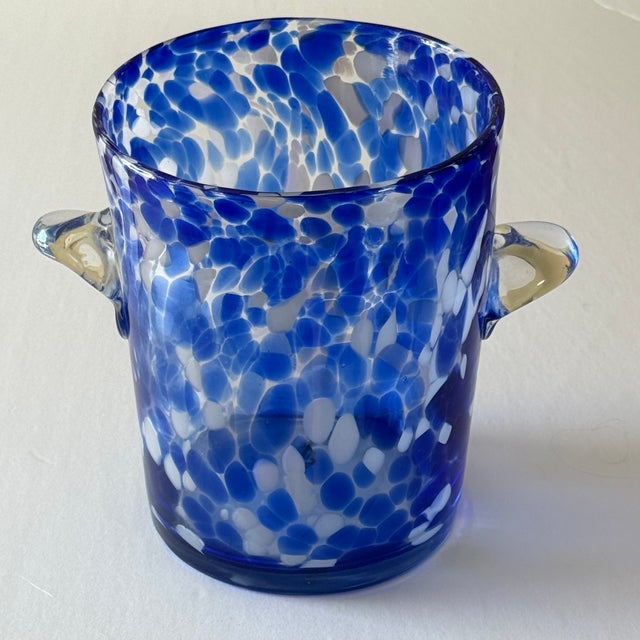 Art Deco 1980s Venini Murano Style Blown Glass Blue and White Ice Bucket For Sale - Image 3 of 8