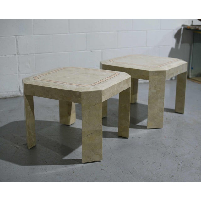 Late 20th Century Tessellated Marble Side Tables With Gold Pink Inlay - A Pair For Sale In Chicago - Image 6 of 11